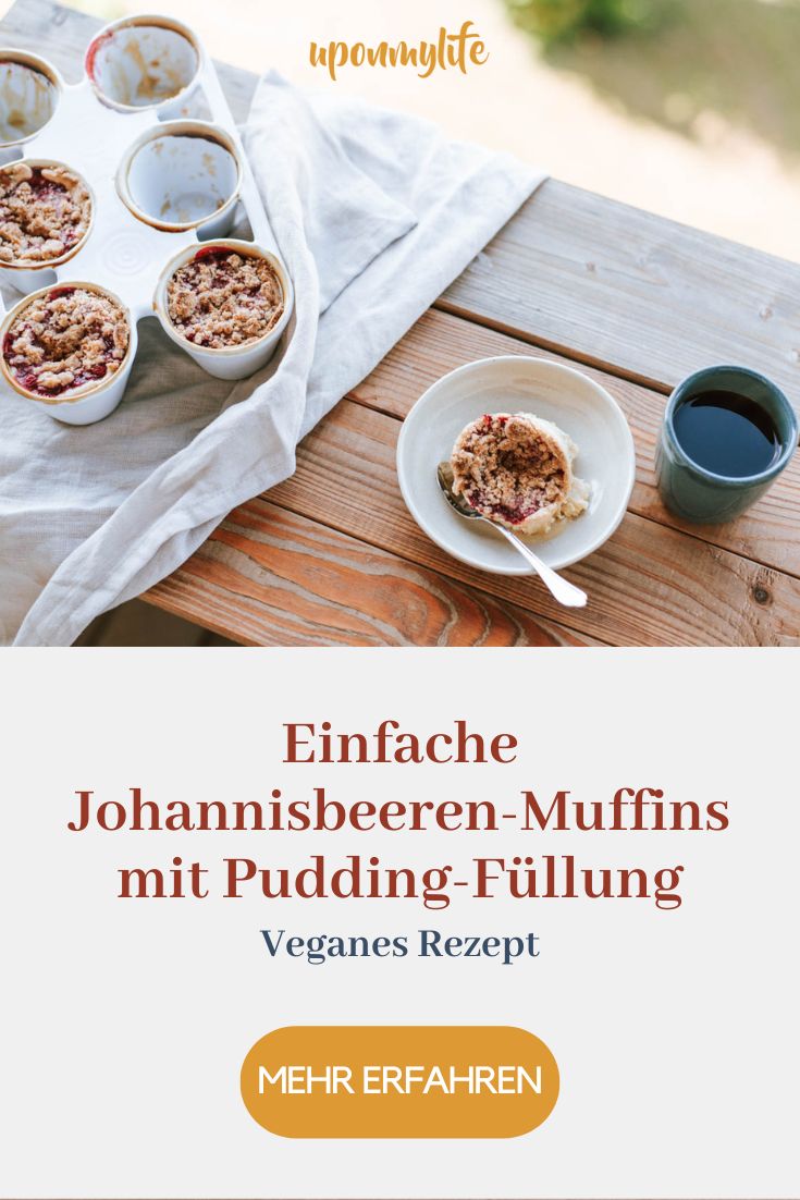 Veganes Rezept: Einfache Johannisbeeren-Muffins mit Pudding-Füllung selber machen aus frisch geernteten Johannisbeeren. Easy Anfänger Rezept