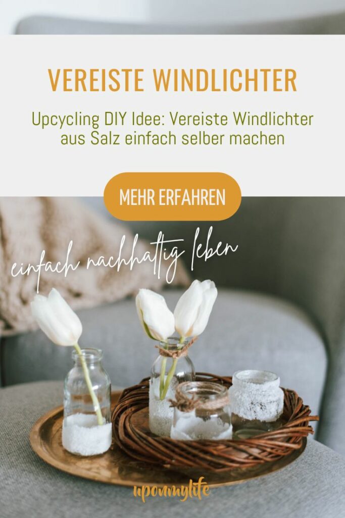 Einfache Upcycling DIY Idee: Vereiste Windlichter aus Salz als schöne Winter Deko zum Selbermachen. Aus Materialien, die jeder zu Hause hat