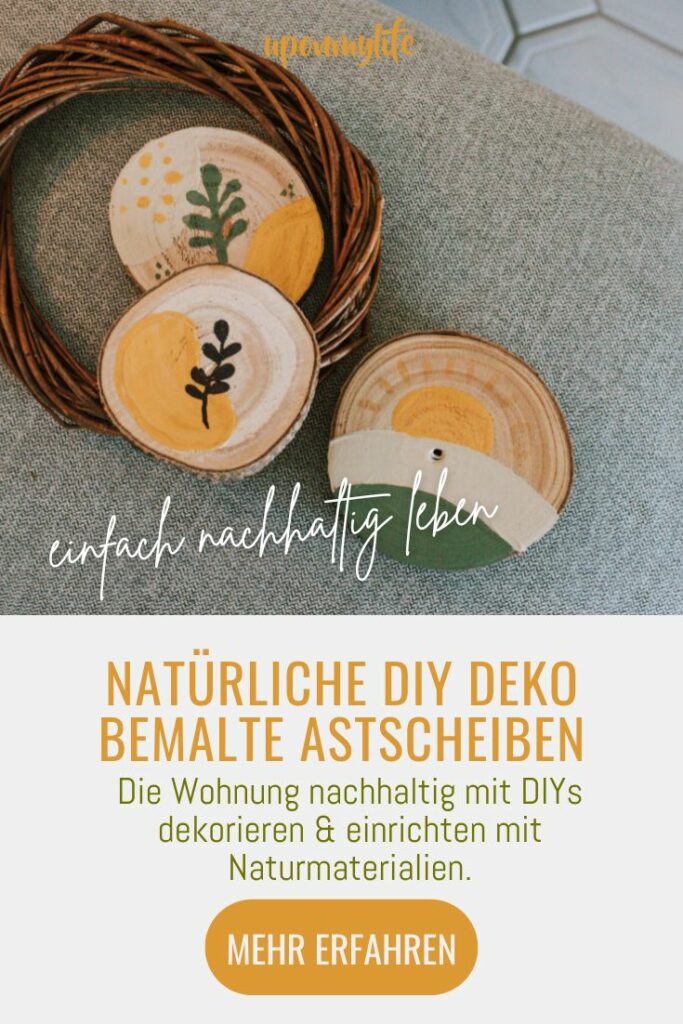 Astscheiben bemalen mit Boho Motiven und mit DIY Deko nachhaltig dekorieren und die Wohnung nachhaltig einrichten mit Naturmaterialien