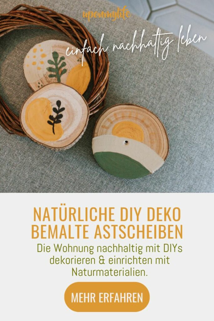 Astscheiben bemalen mit Boho Motiven und mit DIY Deko nachhaltig dekorieren und die Wohnung nachhaltig einrichten mit Naturmaterialien